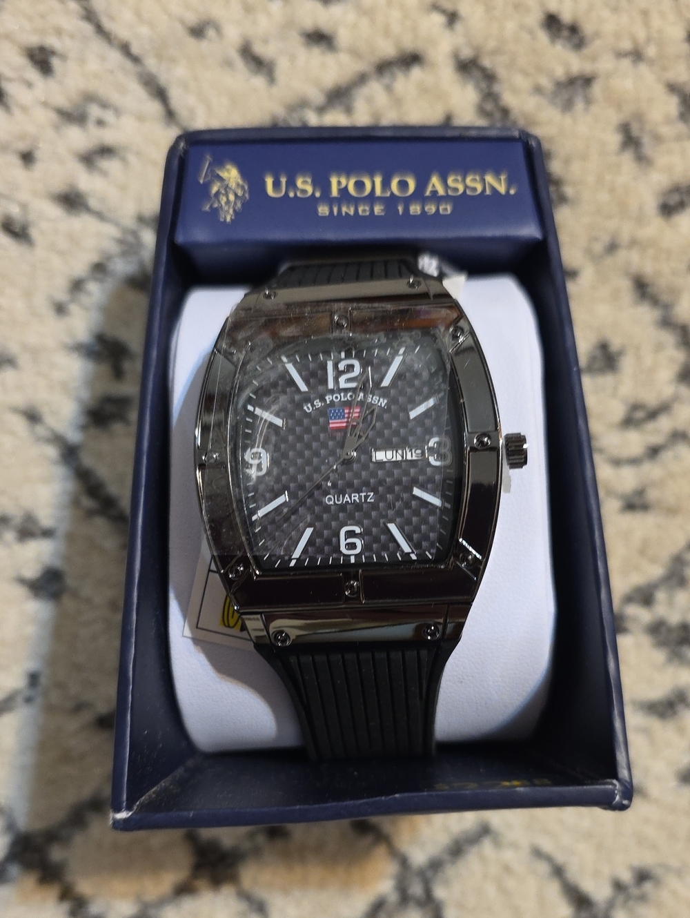 NWIB U.S. Polo Assn. Black Check Dial, Black Case, Day And Date Display